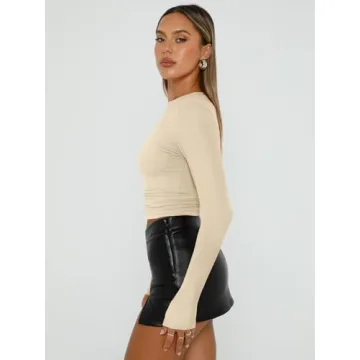 Trendy Queen Womens Soft Stretchy Long Sleeve Crop Top