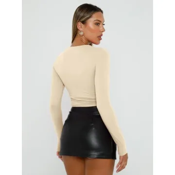 Trendy Queen Womens Soft Stretchy Long Sleeve Crop Top