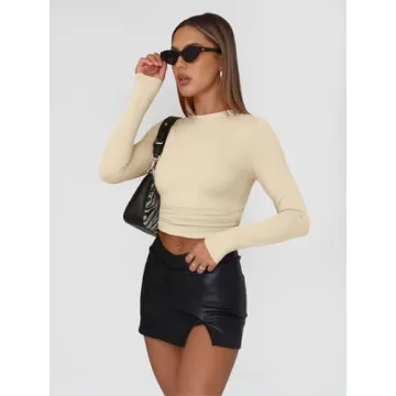 Trendy Queen Womens Soft Stretchy Long Sleeve Crop Top