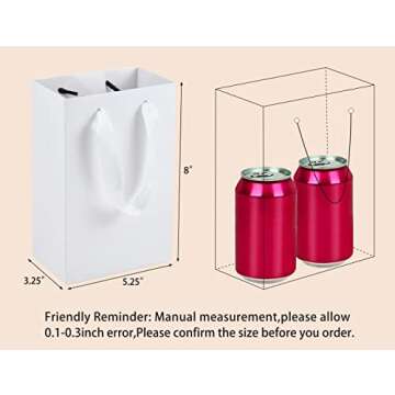 HUAPRINT White Paper Bags,White Gift Bags,Shopping bags with Handles,20 Pack,5.25x3.25x8inch,Craft P...