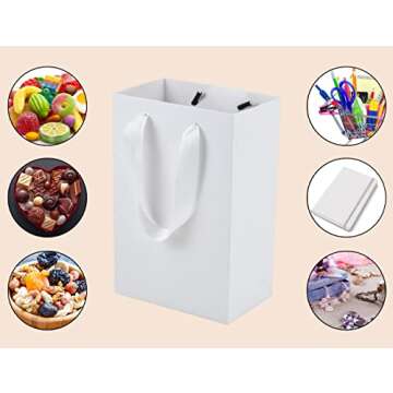 HUAPRINT White Paper Bags,White Gift Bags,Shopping bags with Handles,20 Pack,5.25x3.25x8inch,Craft Paper Bags for Clothes,Retail Bags,Party Favor Bags,Merchandise Business Bags,Wedding Bags