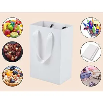 HUAPRINT White Paper Bags,White Gift Bags,Shopping bags with Handles,20 Pack,5.25x3.25x8inch,Craft Paper Bags for Clothes,Retail Bags,Party Favor Bags,Merchandise Business Bags,Wedding Bags