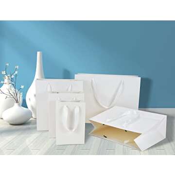 HUAPRINT White Paper Bags,White Gift Bags,Shopping bags with Handles,20 Pack,5.25x3.25x8inch,Craft Paper Bags for Clothes,Retail Bags,Party Favor Bags,Merchandise Business Bags,Wedding Bags