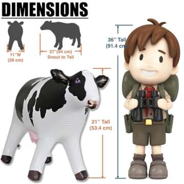 Jet Creations 37" Long Inflatable Cow Toys, Milk White Lifelike Blow-Up Cow Toy Figure for Decoration or Play, Livestock Theme Party, Pool, Birthday, VBS, Photo Prop, Easy to Inflate, 1 pc