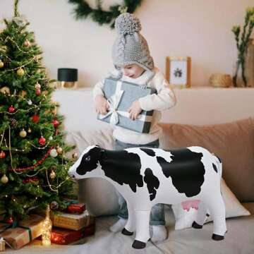 Jet Creations 37" Long Inflatable Cow Toys, Milk White Lifelike Blow-Up Cow Toy Figure for Decoration or Play, Livestock Theme Party, Pool, Birthday, VBS, Photo Prop, Easy to Inflate, 1 pc