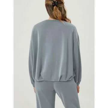 ODODOS Women's Modal Soft Bubble Hem Sweatshirts Long Sleeve Oversized Top Crew Neck Casual Pullover, Grey Blue, X-Small