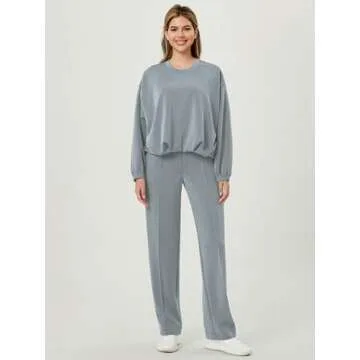 ODODOS Women's Modal Soft Bubble Hem Sweatshirts Long Sleeve Oversized Top Crew Neck Casual Pullover, Grey Blue, X-Small