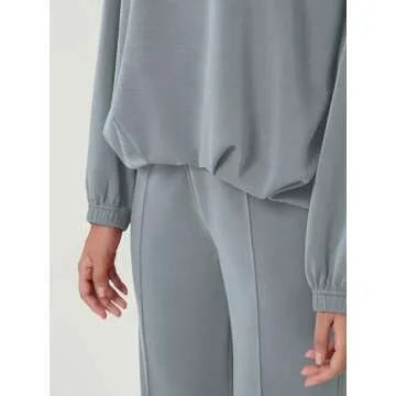 ODODOS Women's Modal Soft Bubble Hem Sweatshirts Long Sleeve Oversized Top Crew Neck Casual Pullover, Grey Blue, X-Small