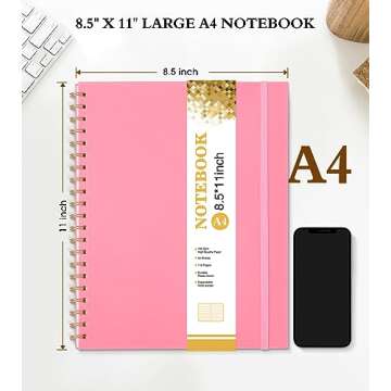 Spiral Notebook Journal 8.5” x 11”, A4 Large Pink Notebooks for Women Men, College Ruled Lined J...