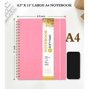 Spiral Notebook Journal 8.5” x 11”, A4 Large Pink Notebooks for Women Men, College Ruled Lined J...