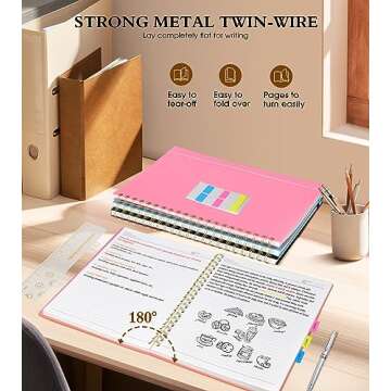 Spiral Notebook Journal 8.5” x 11”, A4 Large Pink Notebooks for Women Men, College Ruled Lined Journal, 100 GSM Paper, Plastic Hardcover Spiral Bound Journals for Work School Note Taking Business