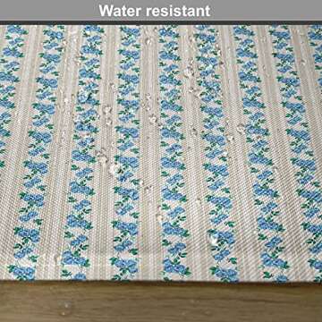 Ambesonne Ivory and Blue Place Mats Set of 4, Romantic Roses with Retro Stripped Background Vertical Illustration, Washable Fabric Placemats for Dining Room Kitchen Table Decor, Ivory Blue Green