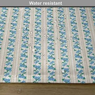 Ambesonne Ivory and Blue Place Mats Set of 4, Romantic Roses with Retro Stripped Background Vertical Illustration, Washable Fabric Placemats for Dining Room Kitchen Table Decor, Ivory Blue Green