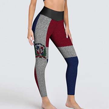 Womens Fashion Yoga Dominican Flag Slim Pants Exercise Yoga Pants Workout Leggings for Womens Runnin...