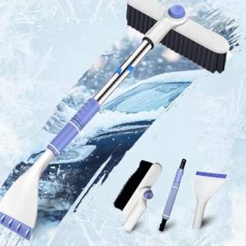 3-in-1 Extendable Ice Scraper and Snow Brush for Car Windshield - 33.8" Car Snow Brush and Ice Scrap...