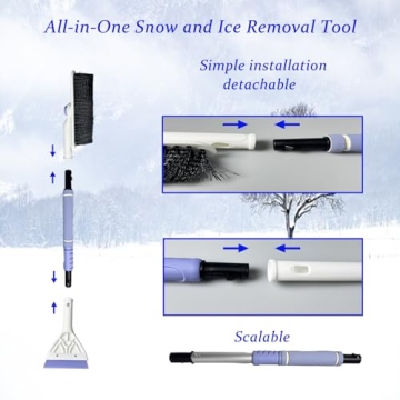 3-in-1 Extendable Ice Scraper and Snow Brush for Car Windshield - 33.8" Car Snow Brush and Ice Scraper with 360° Rotating Head, Durable Aluminum Body, Foam Grip, Snow Brush for SUV, Cars & Trucks