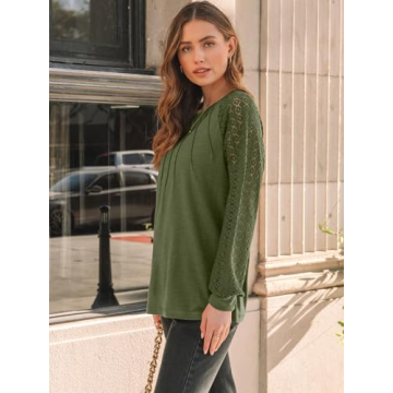 AUTOMET Women’s Stylish Lace Sleeve Knit Top for Fall