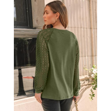 AUTOMET Women’s Stylish Lace Sleeve Knit Top for Fall