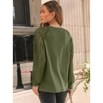 AUTOMET Women’s Stylish Lace Sleeve Knit Top for Fall