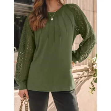 AUTOMET Women’s Stylish Lace Sleeve Knit Top for Fall