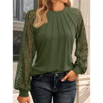 AUTOMET Women’s Stylish Lace Sleeve Knit Top for Fall