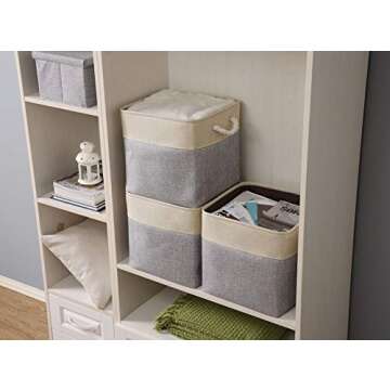 DECOMOMO Cube Storage Organizer Bins | Box Storage Cube Basket with Handles Fabric Cloth Bins for Organizing Shelf Nursery Home Closet (Grey & Beige, 13 x 13 x 13 inch - 3 Pack)