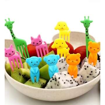 Fun Bento Picks set, 160 Pcs Animal Food Picks for Kids, Cute Cartoon Animal Fruit Food Toothpicks, Lunch Bento Box Picks for Toddler - Shapes Include Animals, Eyes, Flowers, Notes, Candy etc