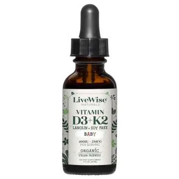 Vitamin D3 and Vitamin K2 Liquid Drops – Baby Vitamin D Drops for Infants w/ Vitamin K for Optimal...