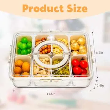 HRXFOZ Divided Serving Tray with Lid and Handle,8 Compartments Snacks Box,Snack Fruit Tray,Veggie Tr...
