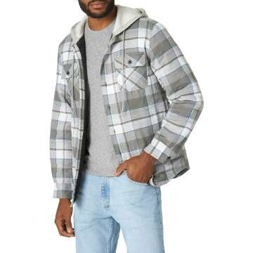 Men's Quilted Flannel Shirt Jacket with Hood