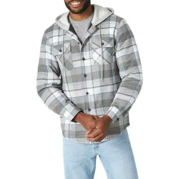 Men's Quilted Flannel Shirt Jacket with Hood