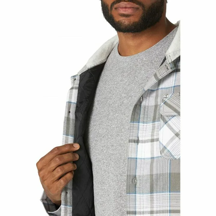 Men's Quilted Flannel Shirt Jacket with Hood