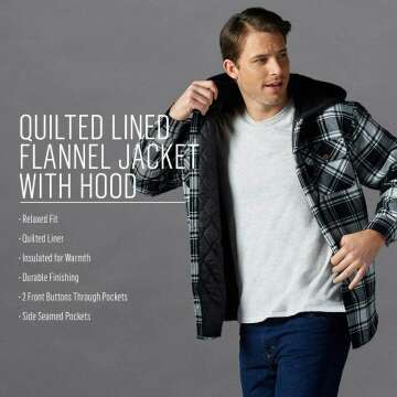 Men's Quilted Flannel Shirt Jacket with Hood