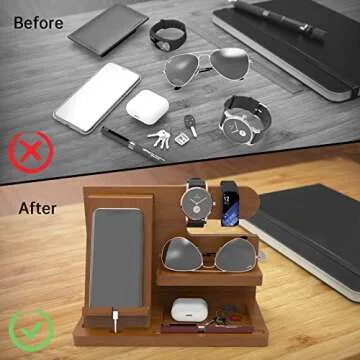 Iswabard Birthday Gifts for Men Desk Organizer Wood Gift for Dad Husband Wood Phone Docking Station Organizer Men Birthday Nightstand Cool Mens Gifts Night Stand Docking Station