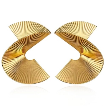 Bmadge Gold Geometric Earrings Exaggerated Statement Earrings Punk Stylish Sectored Twisted Earring ...