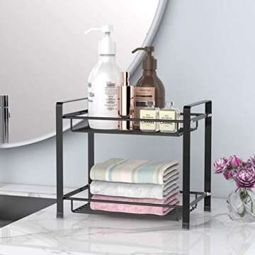 iSPECLE Spice Rack, 2-Tier Kitchen Bathroom Organizer Countertop Storage Shelf Holder Standing Rack, Black