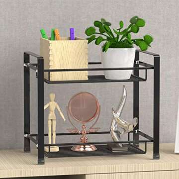 iSPECLE Spice Rack, 2-Tier Kitchen Bathroom Organizer Countertop Storage Shelf Holder Standing Rack, Black