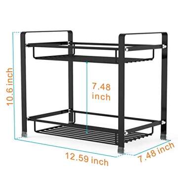 iSPECLE Spice Rack, 2-Tier Kitchen Bathroom Organizer Countertop Storage Shelf Holder Standing Rack, Black