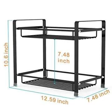 iSPECLE Spice Rack, 2-Tier Kitchen Bathroom Organizer Countertop Storage Shelf Holder Standing Rack, Black