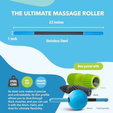 RAD Rod Massage Roller Stick - Myofascial Release Roller for Legs, Shoulders, Neck, Back, Arm - Muscle Roller for Athletes - Compact Deep Tissue Massage Roller for Mobility & Recovery