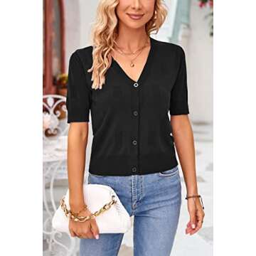 Arach&Cloz Womens Cardigans Summer 2024 Cropped Lightweight Short Sleeve Sweater Bolero Shrugs Tops ...