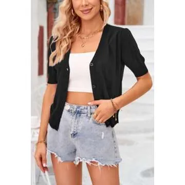 Arach&Cloz Womens Cardigans Summer 2024 Cropped Lightweight Short Sleeve Sweater Bolero Shrugs Tops Casual Dressy Trendy Plus Size Valentines Kimono Cozy Clouds Black