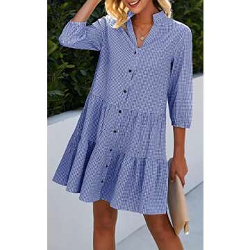 CCTOO Women's Summer Mini Dress: V Neck Button Down Tunic