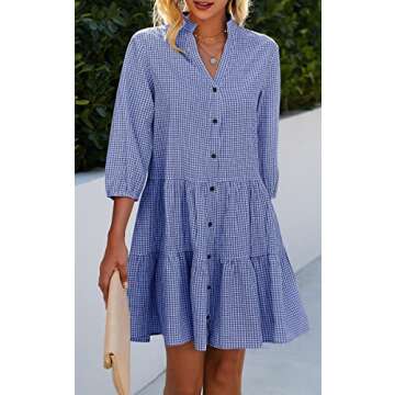 CCTOO Women's Summer Mini Dress: V Neck Button Down Tunic