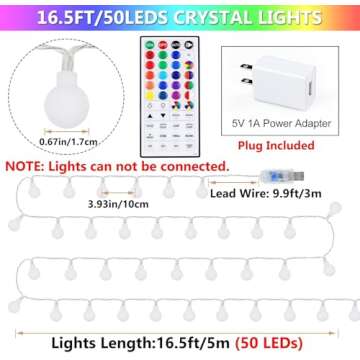 OMIKA 24 Colors Indoor String Lights with Remote, 16.5ft 50LED String Lights Bedroom USB Plug in, Color Changing Christmas Lights Hanging for Dorm Classroom Tapestry Party Garden Patio Wall Xmas Décor