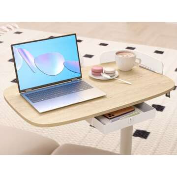 WALKINGDESK Rolling Desk Adjustable Height with Drawer and Wheels, Portable Small Standing Desk Pneu...