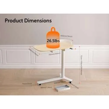 Portable Adjustable Rolling Desk with Drawer and Wheels
