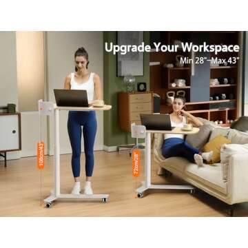 Portable Adjustable Rolling Desk with Drawer and Wheels
