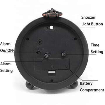 Vintage Retro Analog Alarm Clock, 4 inch Super Silent Non Ticking Small Clock with Night Light, Battery Operated, Simply Design, for Living Room, Bedroom, Bedside, Desk, Gift Clock (Roman)