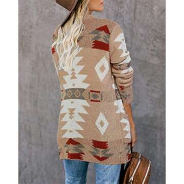 FERBIA Women Boho Cardigan Aztec Open Front Loose Slouchy Sweaters Tribal Long Sleeve Knitted Christ...